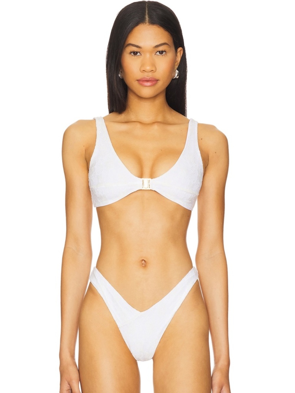 White V-Neck Front-Clasp Bikini Set